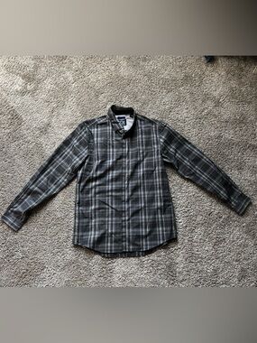 Joseph Abboud Black and Gray Plaid Button-Down Shirt